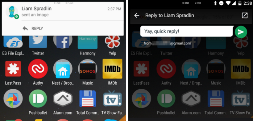 Google Hangouts mit Chat Icons und Quick Reply