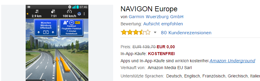 Offline Navi-App: NAVIGON Europe kostenlos