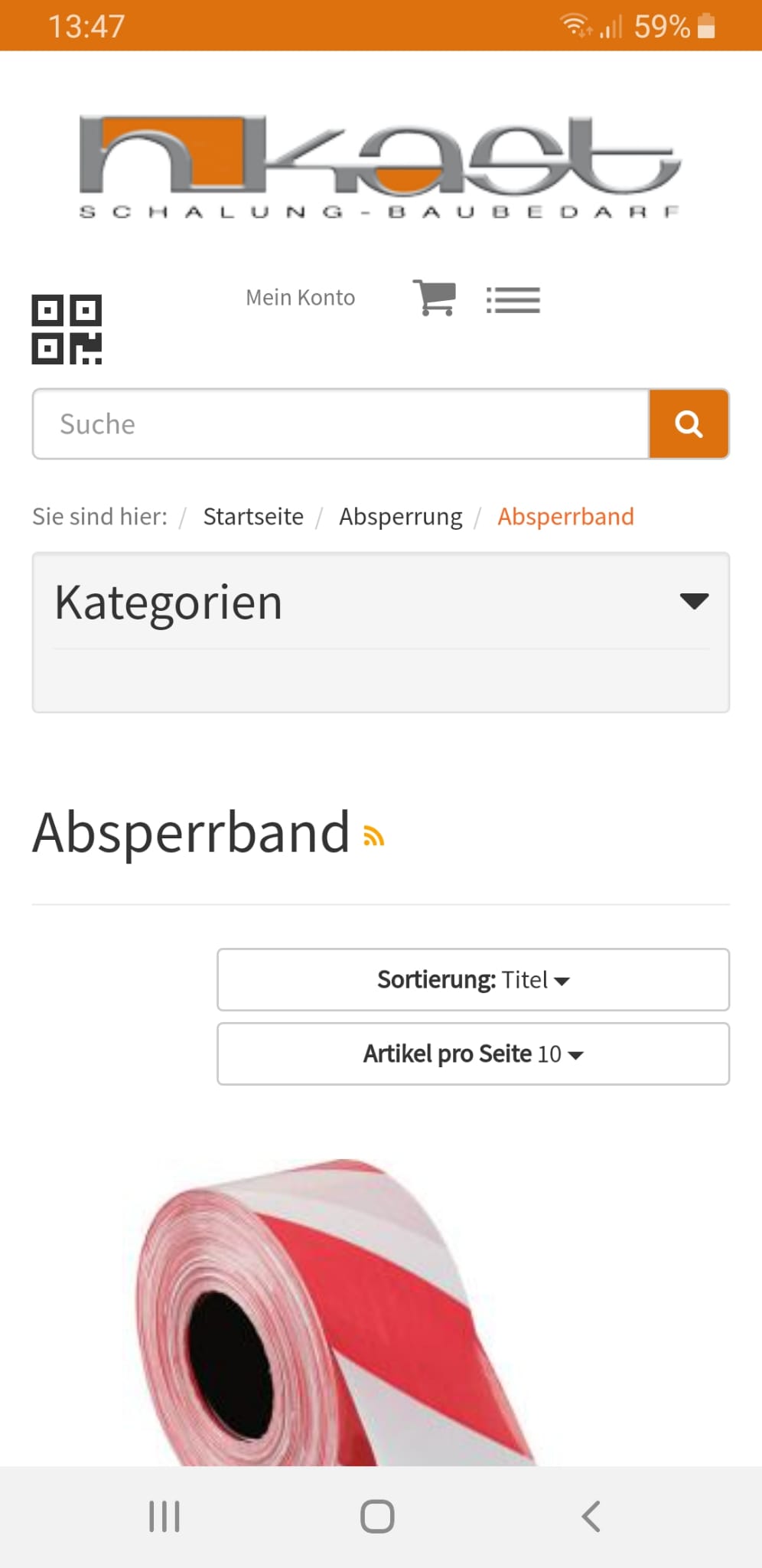 Screenshot of Kast-Webshop