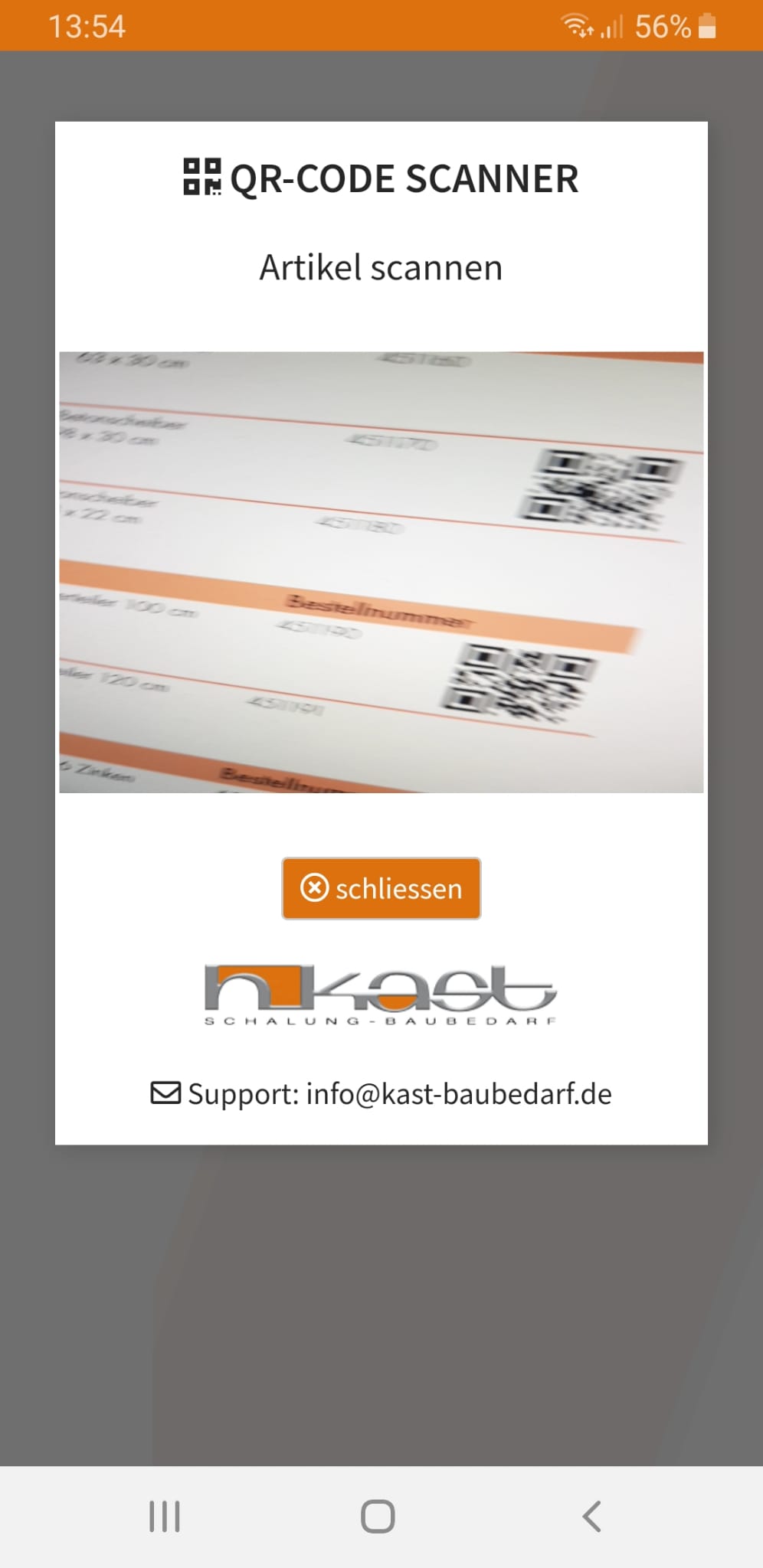 Screenshot of Kast-Webshop