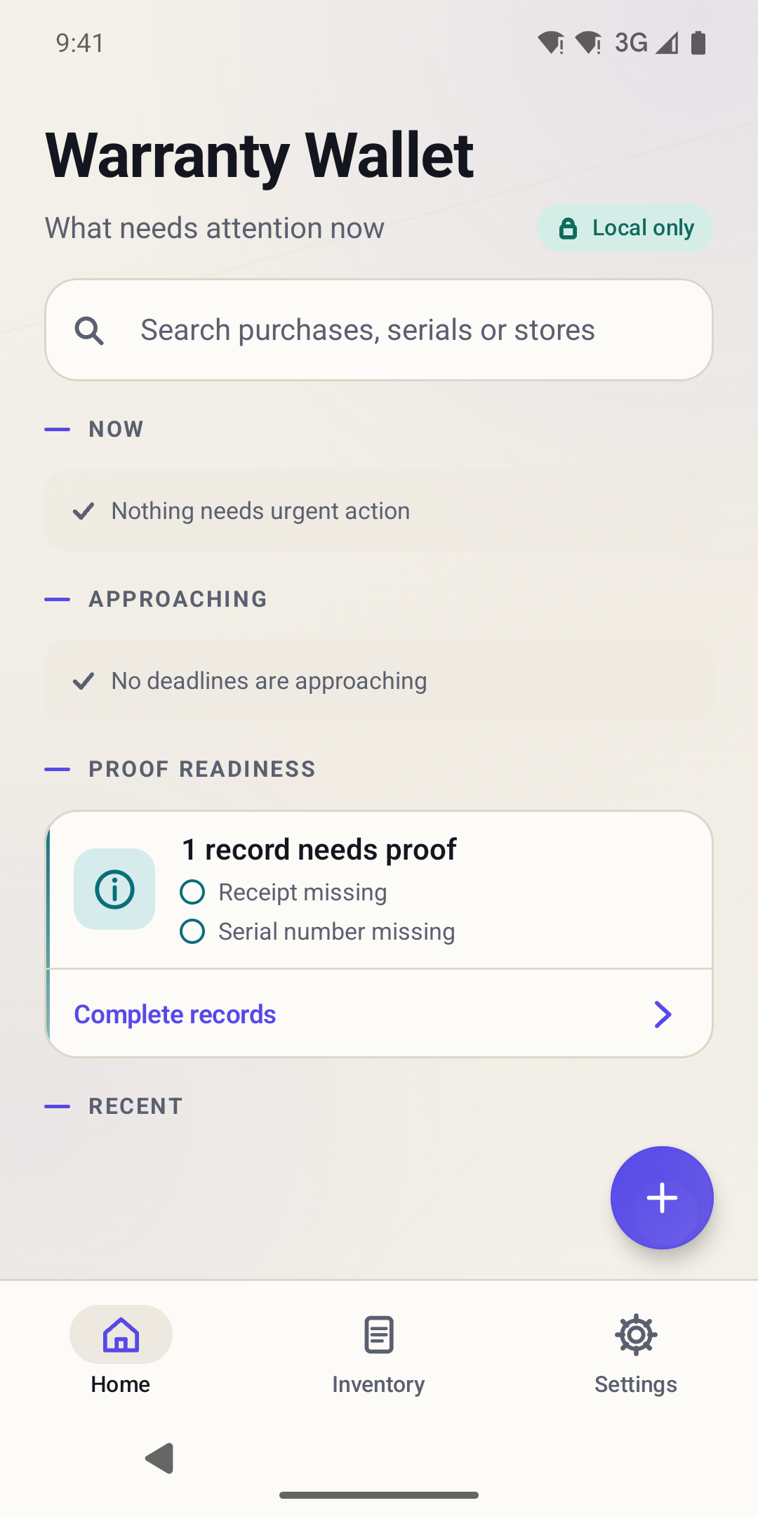 Screenshot of Warranty Wallet: Receipts