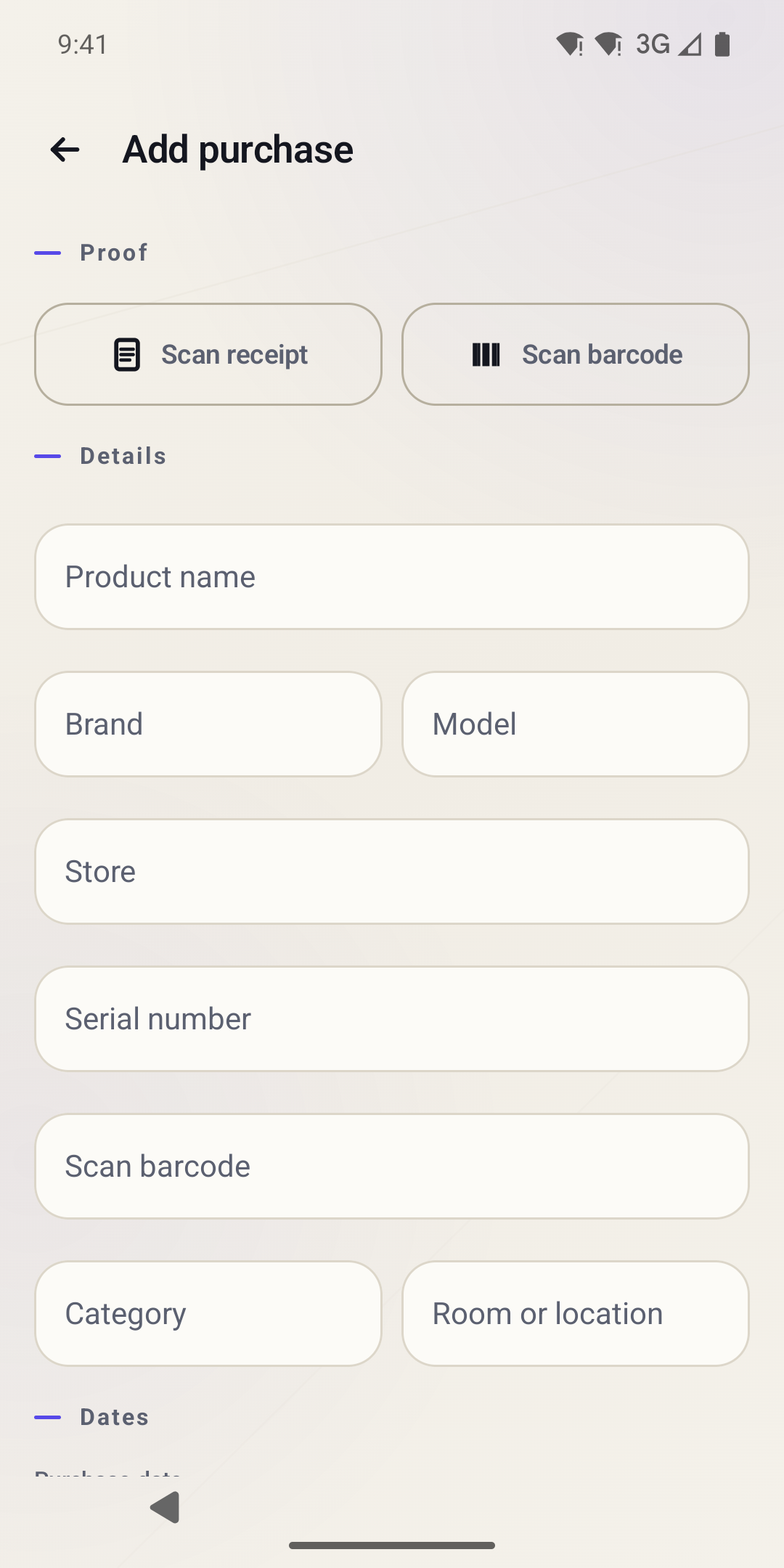 Screenshot of Warranty Wallet: Receipts