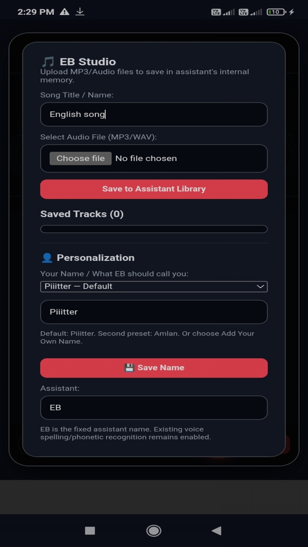 Screenshot of EV assistant