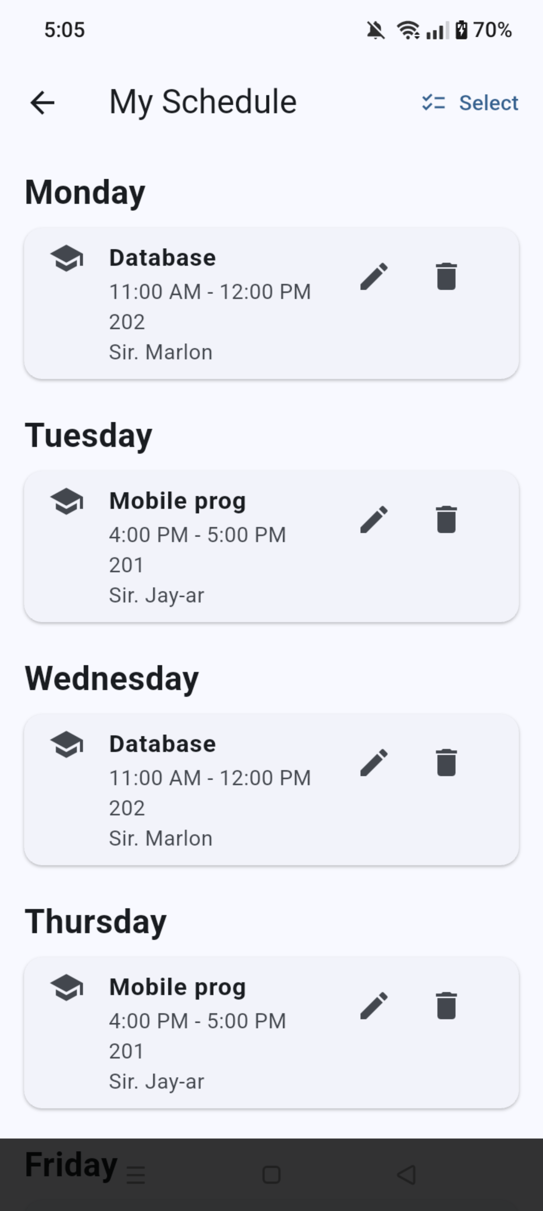 Screenshot von Class Schedule App