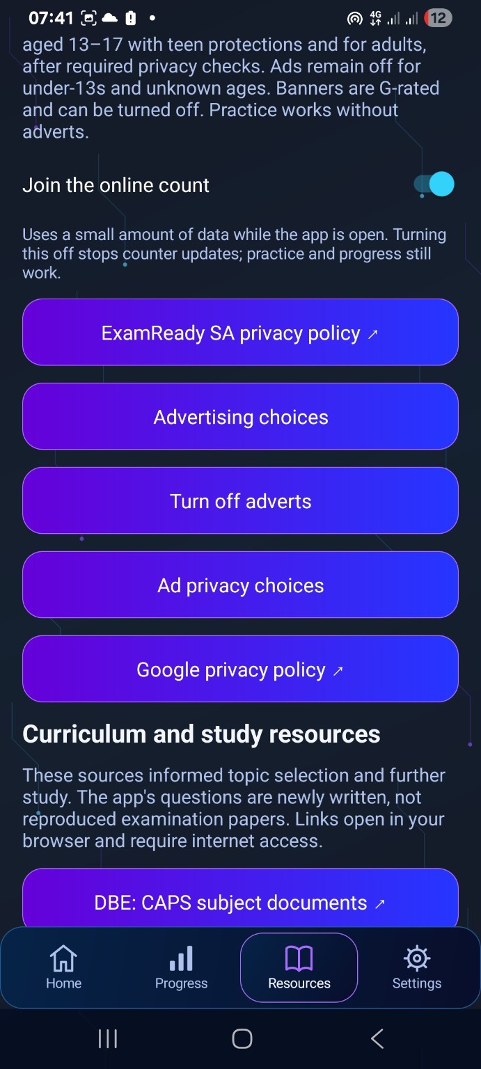 Screenshot of ExamReady SA