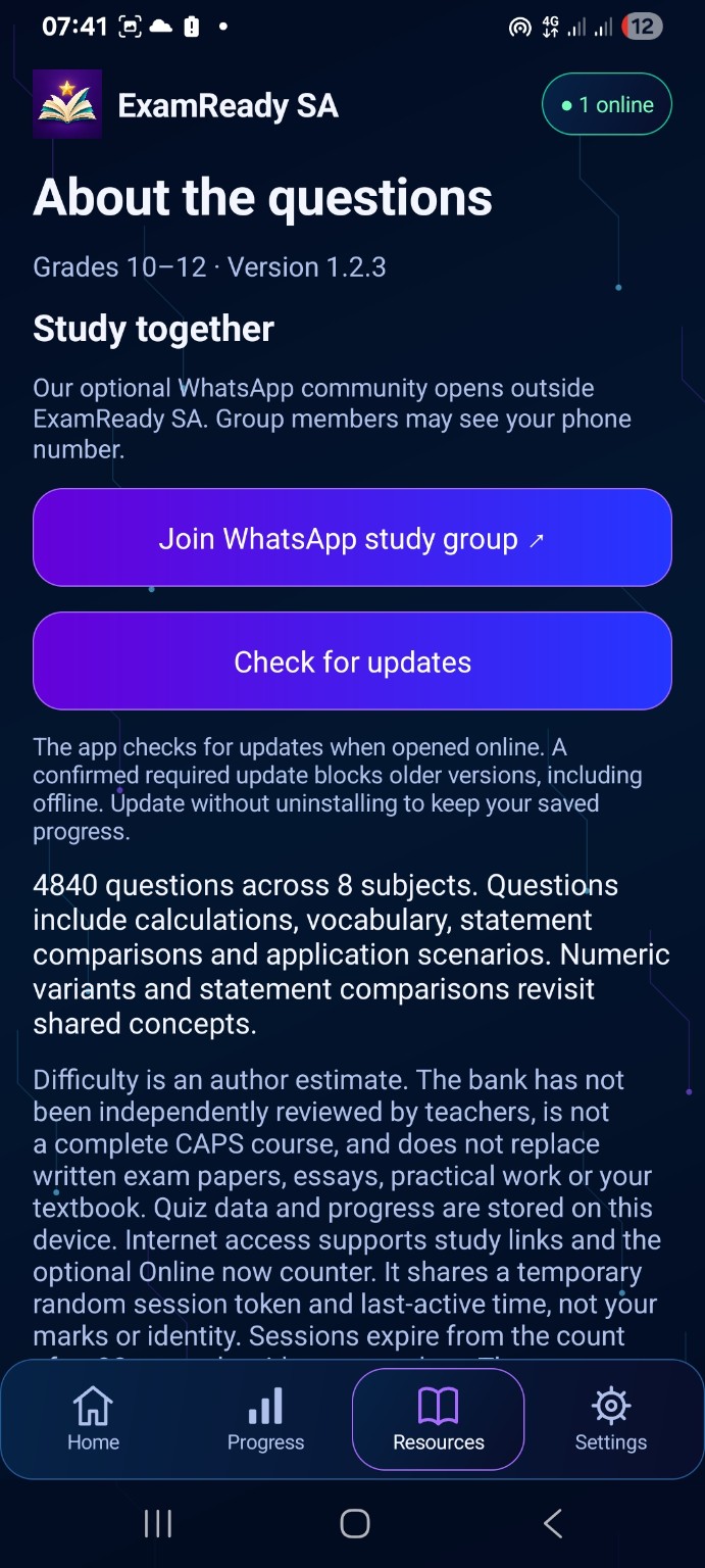 Screenshot of ExamReady SA