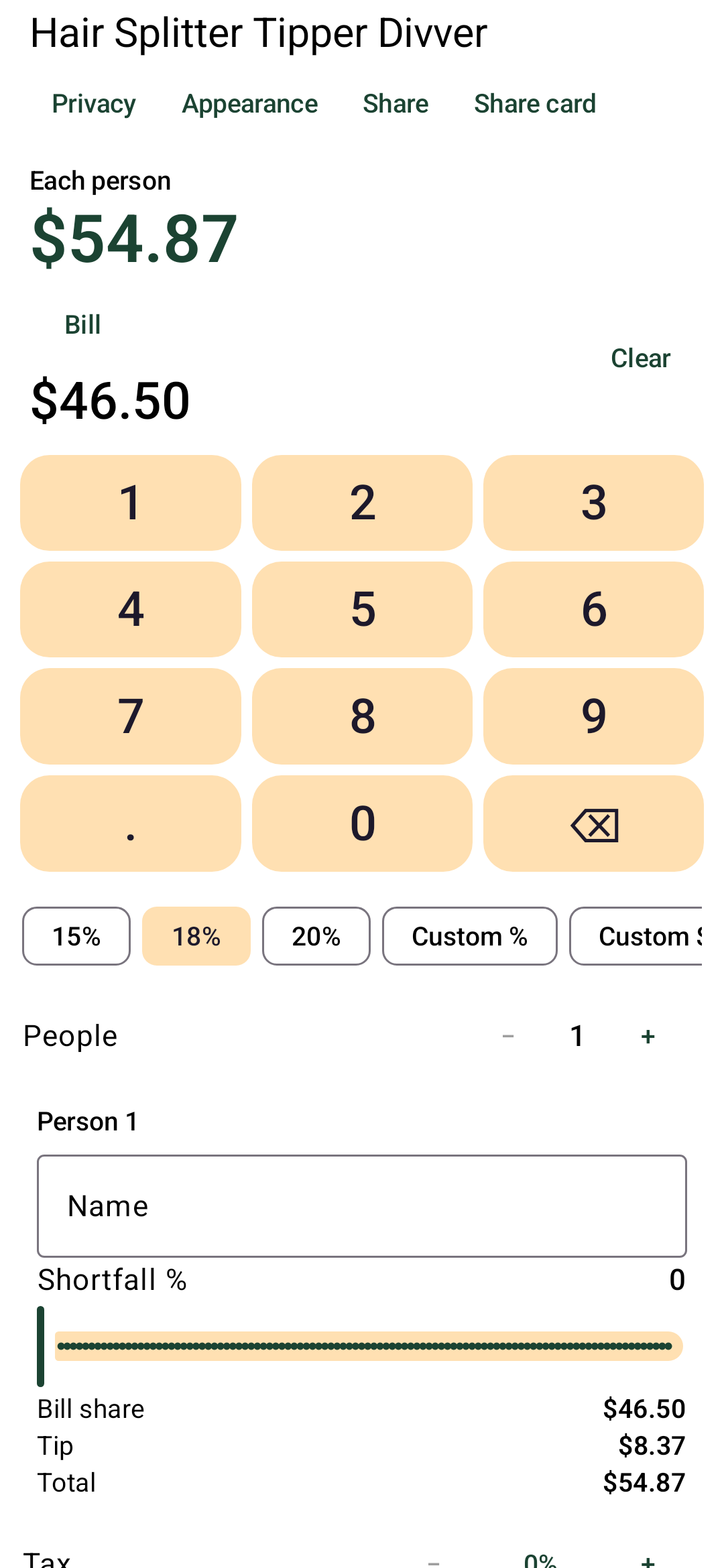 Screenshot of TipSnap