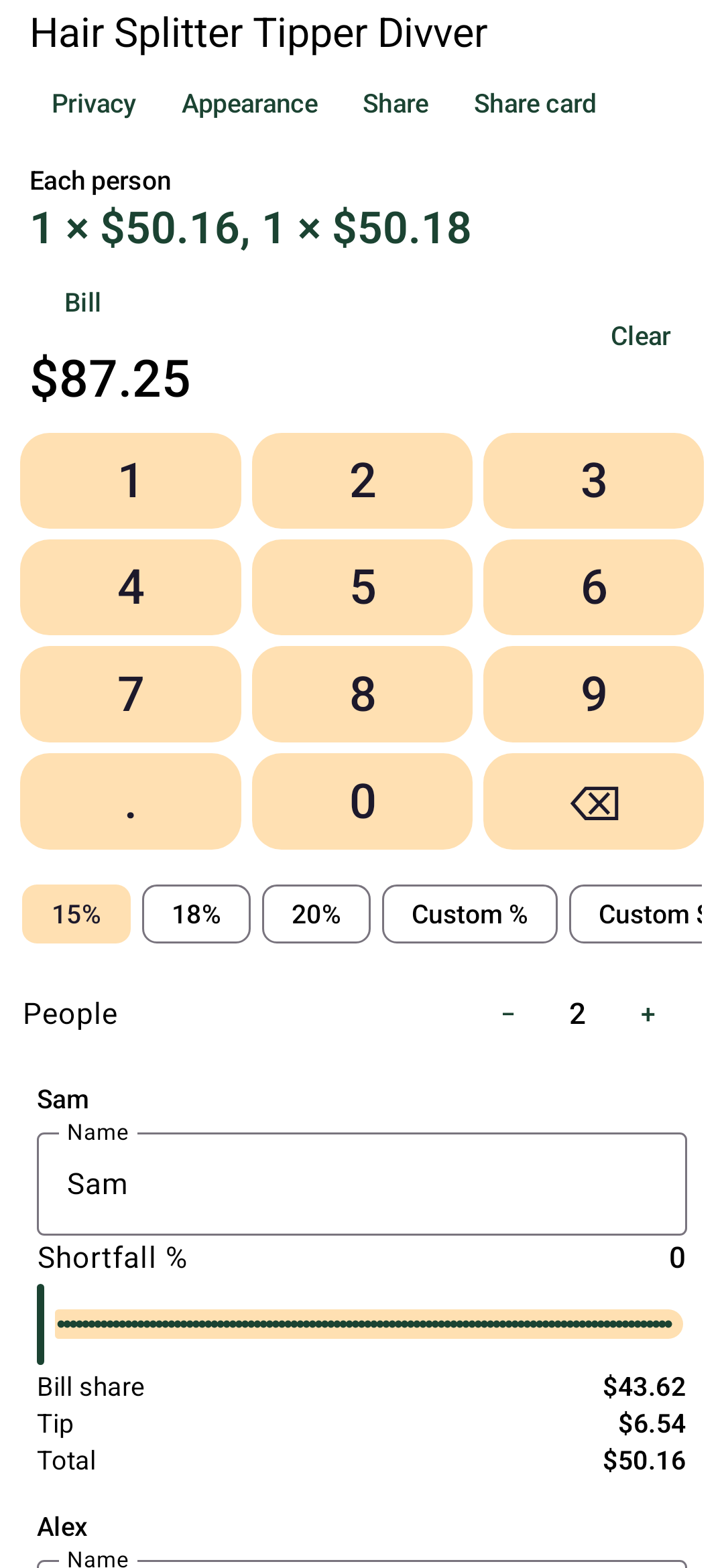 Screenshot of TipSnap