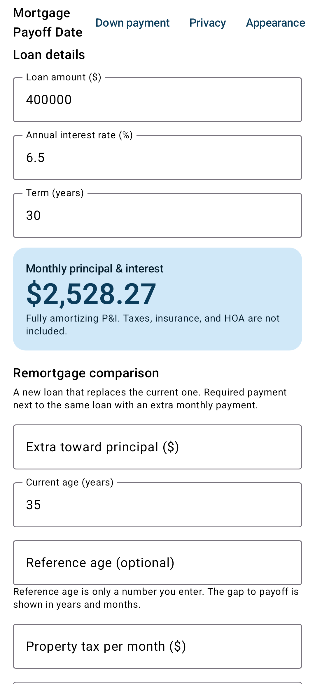 Screenshot of Mortgage Payoff