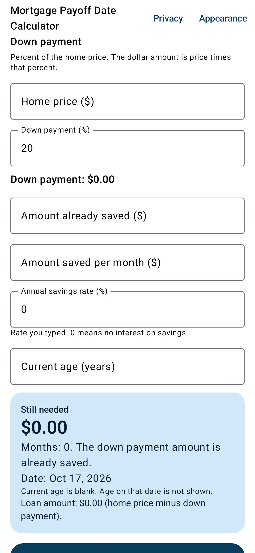 Screenshot of Mortgage Payoff