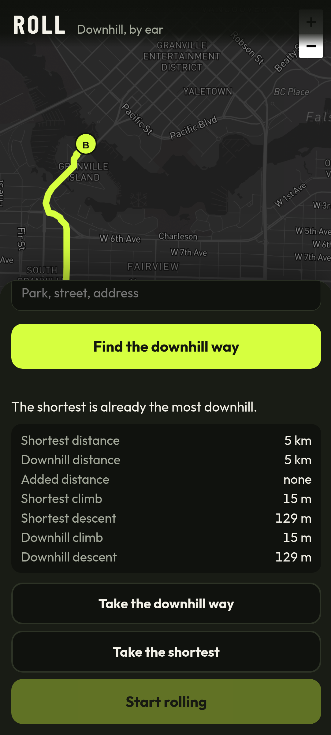 Screenshot of Downhill Roll